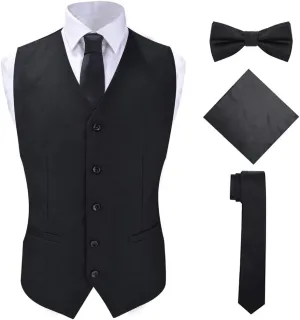 Men's 4pc Classic Jacquard Suit Vests with Tuxedo Necktie Handkerchief Bowtie Set