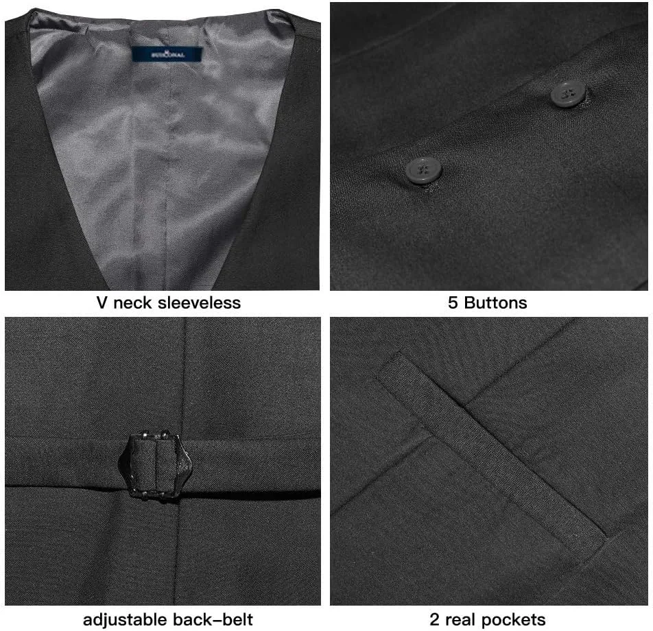 Men's 4pc Classic Jacquard Suit Vests with Tuxedo Necktie Handkerchief Bowtie Set