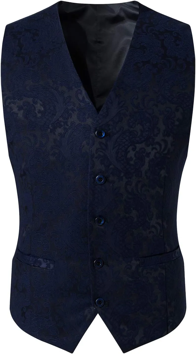 Men's 4pc Classic Jacquard Suit Vests with Tuxedo Necktie Handkerchief Bowtie Set