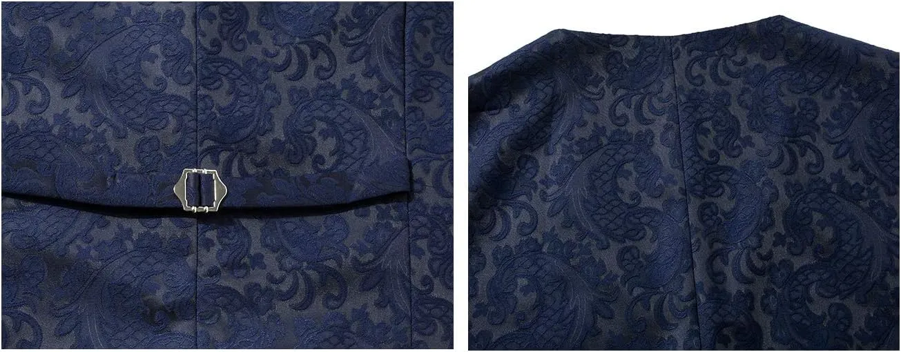 Men's 4pc Classic Jacquard Suit Vests with Tuxedo Necktie Handkerchief Bowtie Set