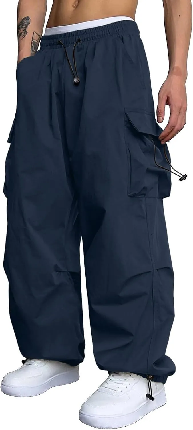 Men's Baggy Cargo Pants Casual Parachute Cargo Pants Stretch Loose Fit Joggers Multi Pockets
