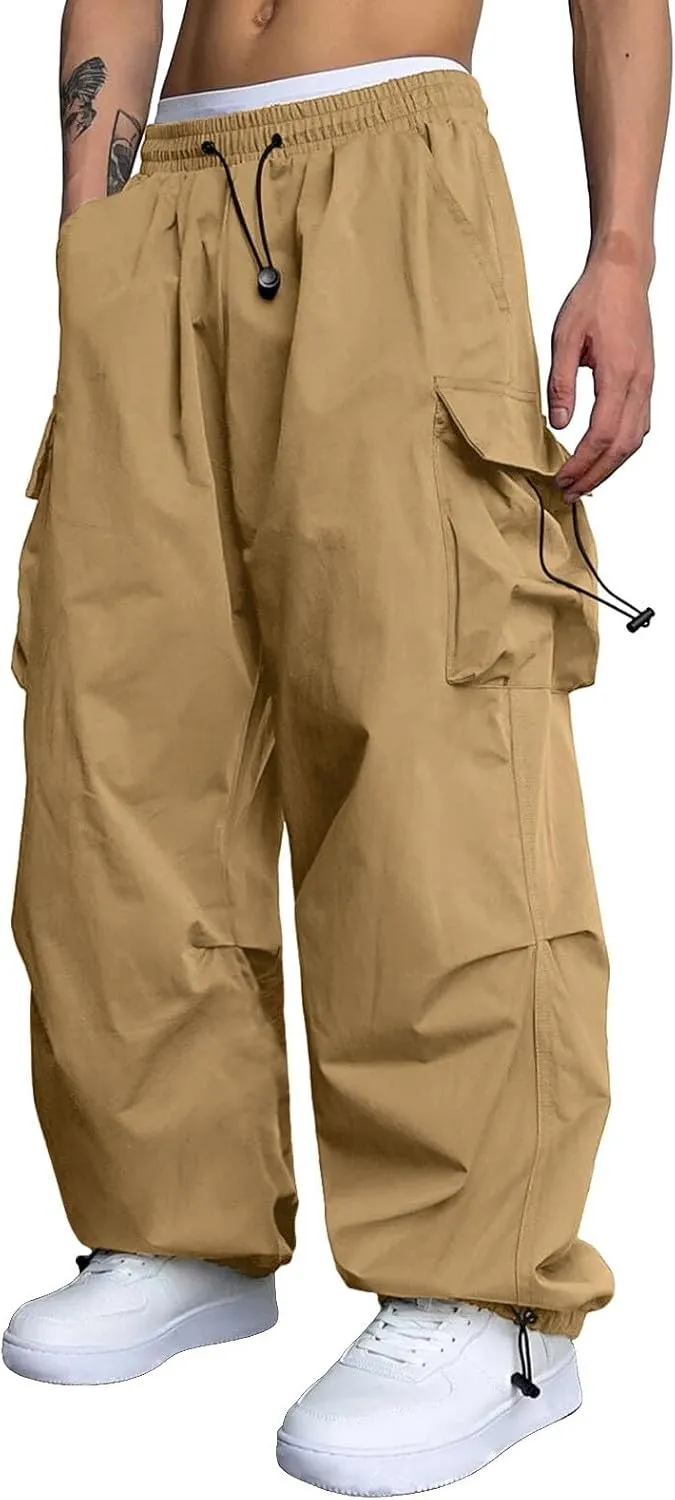 Men's Baggy Cargo Pants Casual Parachute Cargo Pants Stretch Loose Fit Joggers Multi Pockets