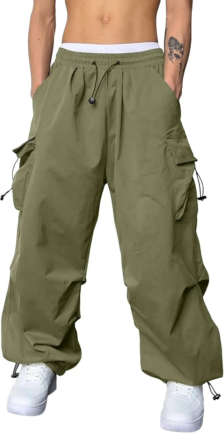 Men's Baggy Cargo Pants Casual Parachute Cargo Pants Stretch Loose Fit Joggers Multi Pockets