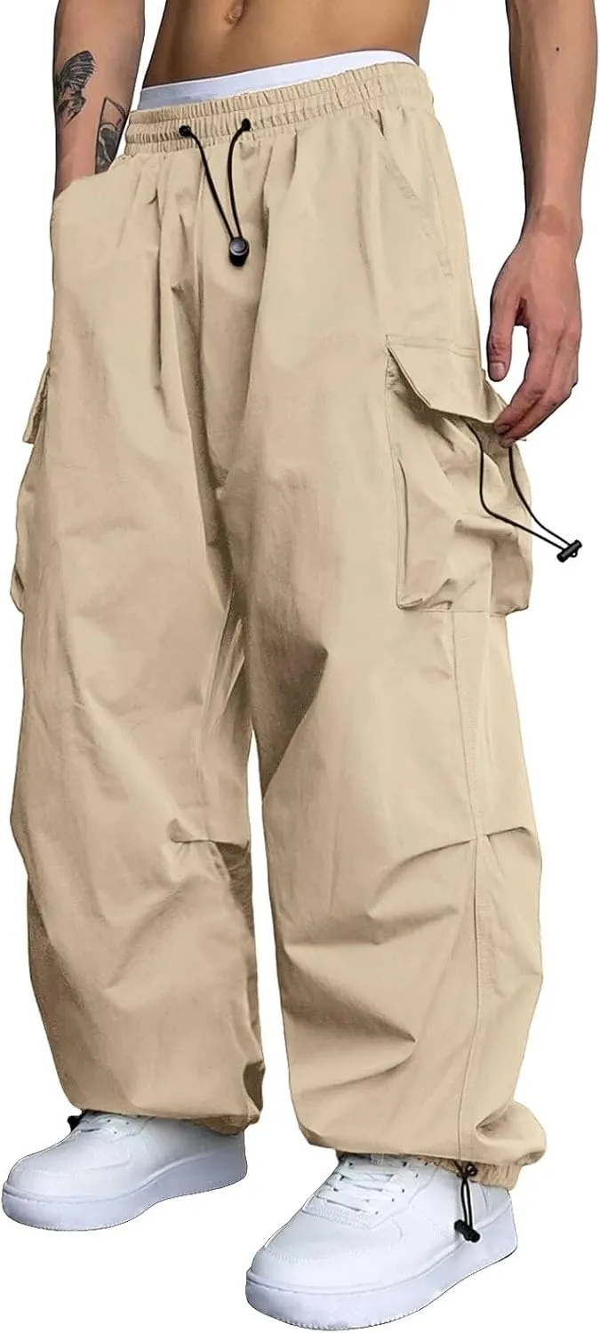 Men's Baggy Cargo Pants Casual Parachute Cargo Pants Stretch Loose Fit Joggers Multi Pockets