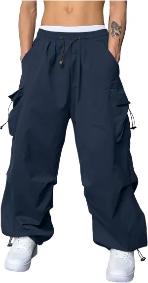 Men's Baggy Cargo Pants Casual Parachute Cargo Pants Stretch Loose Fit Joggers Multi Pockets