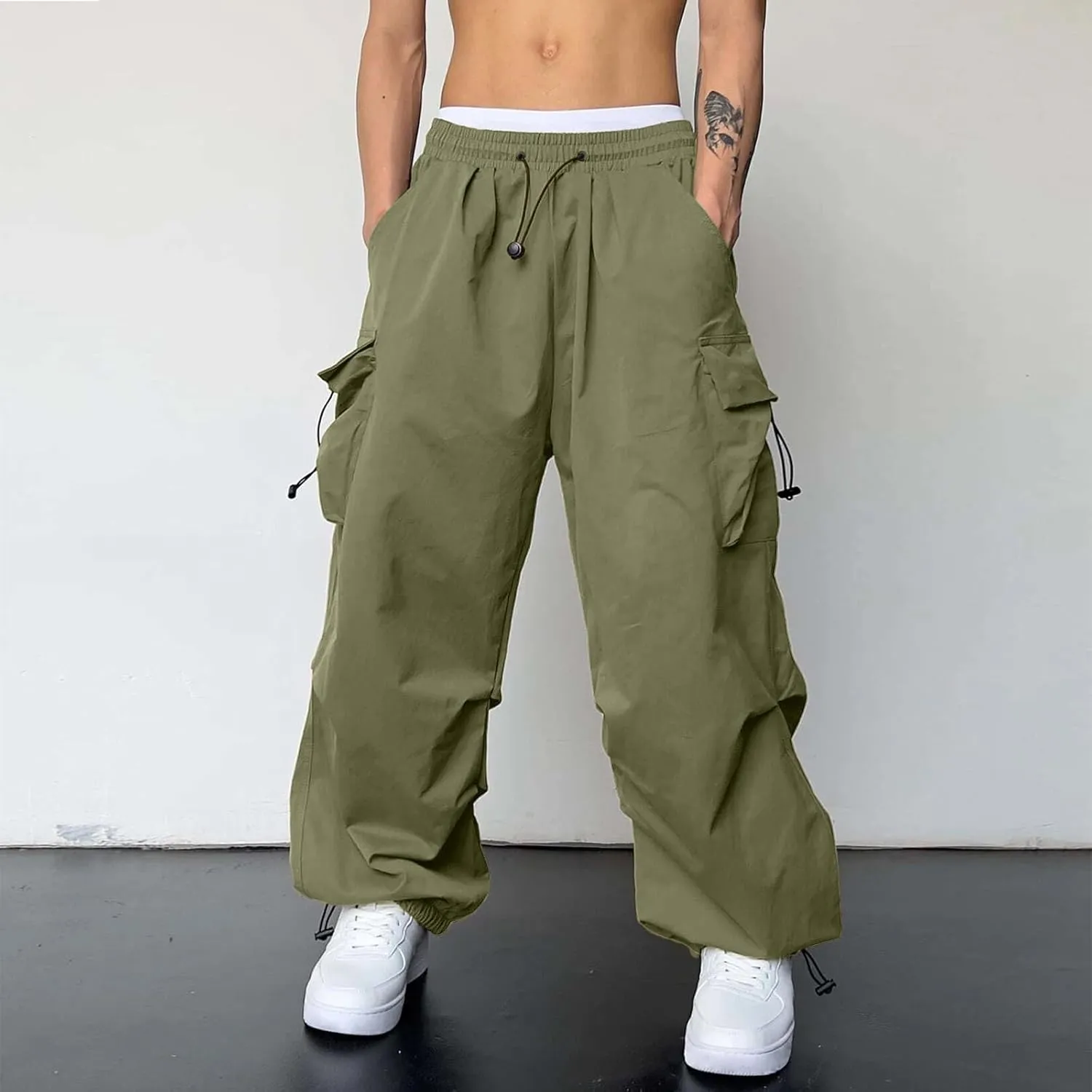 Men's Baggy Cargo Pants Casual Parachute Cargo Pants Stretch Loose Fit Joggers Multi Pockets