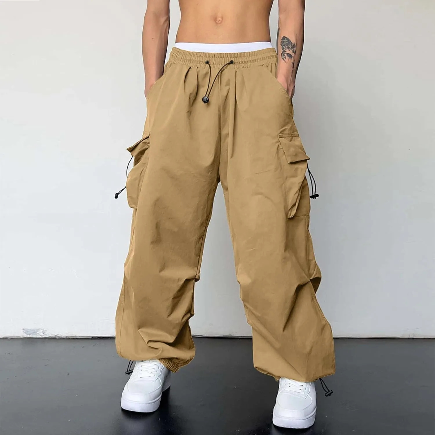 Men's Baggy Cargo Pants Casual Parachute Cargo Pants Stretch Loose Fit Joggers Multi Pockets