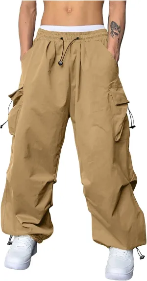 Men's Baggy Cargo Pants Casual Parachute Cargo Pants Stretch Loose Fit Joggers Multi Pockets