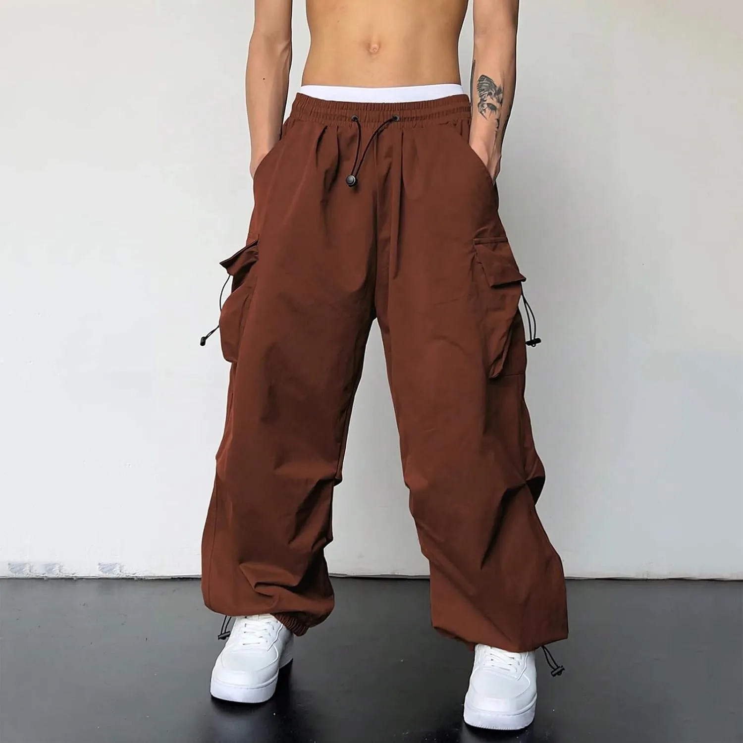 Mens Cargo Pants Loose Fit Casual Joggers Drawstring Waist Cargo Chino Pant with Pockets