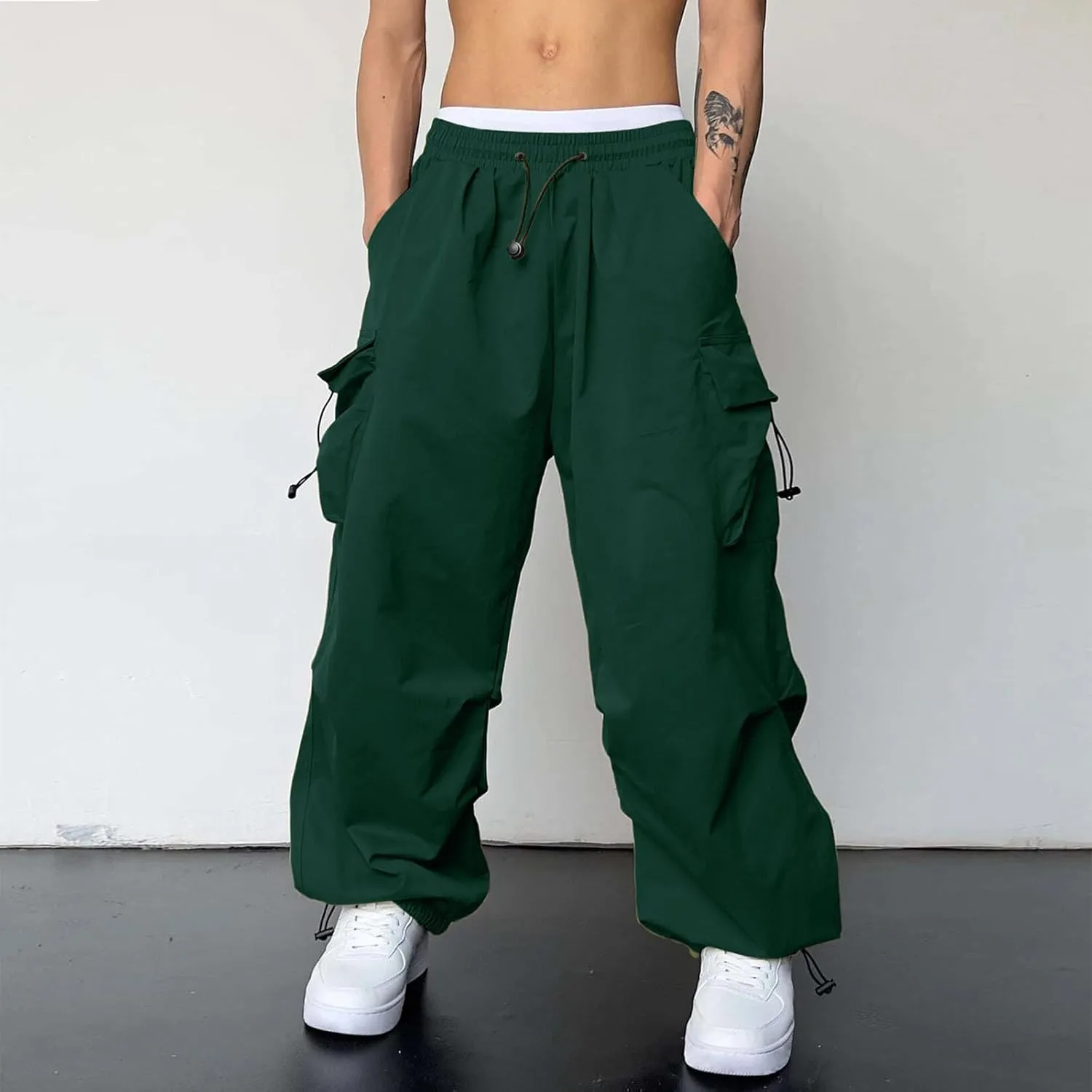 Mens Cargo Pants Loose Fit Casual Joggers Drawstring Waist Cargo Chino Pant with Pockets