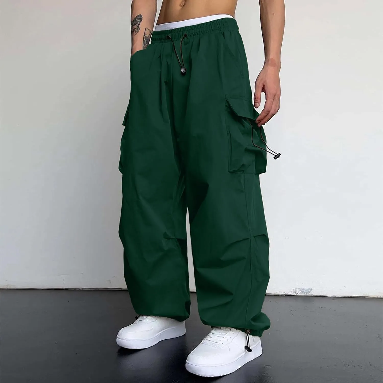 Mens Cargo Pants Loose Fit Casual Joggers Drawstring Waist Cargo Chino Pant with Pockets