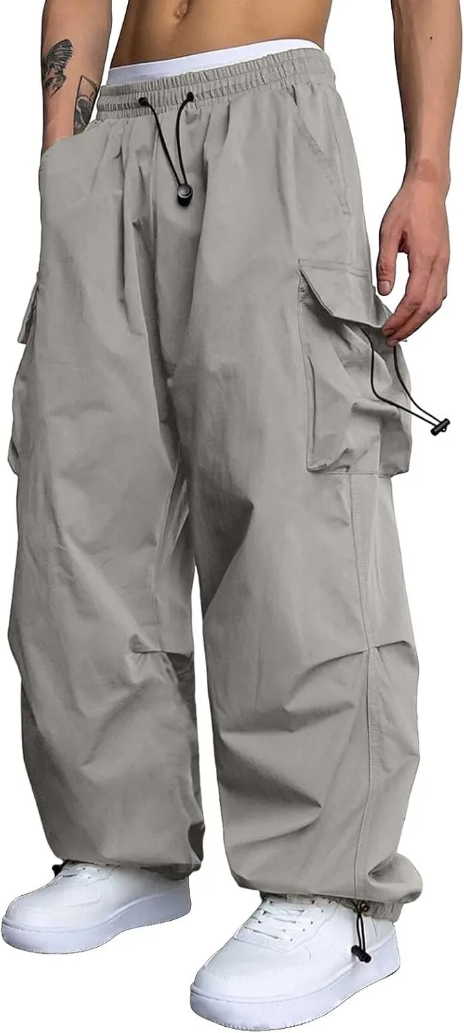 Mens Cargo Pants Loose Fit Casual Joggers Drawstring Waist Cargo Chino Pant with Pockets