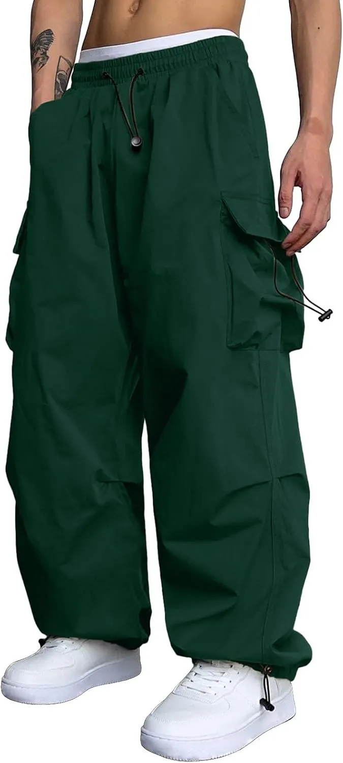 Mens Cargo Pants Loose Fit Casual Joggers Drawstring Waist Cargo Chino Pant with Pockets