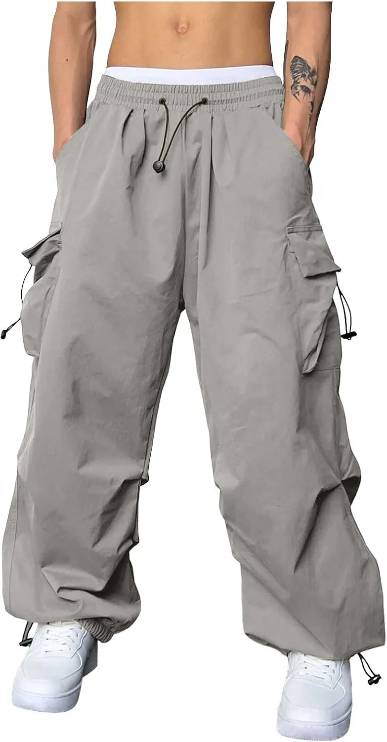 Mens Cargo Pants Loose Fit Casual Joggers Drawstring Waist Cargo Chino Pant with Pockets