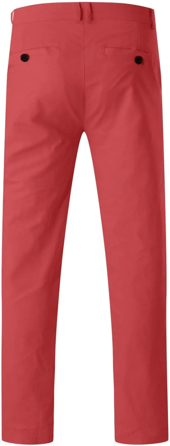 Mens Casual Outdoor Pants Lightweight Cotton Twill Elastic Waist Tapered Joggers Chino Pants with Pockets