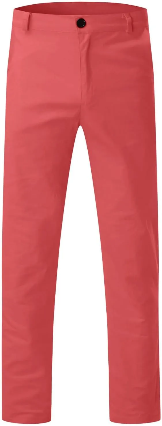 Mens Casual Outdoor Pants Lightweight Cotton Twill Elastic Waist Tapered Joggers Chino Pants with Pockets