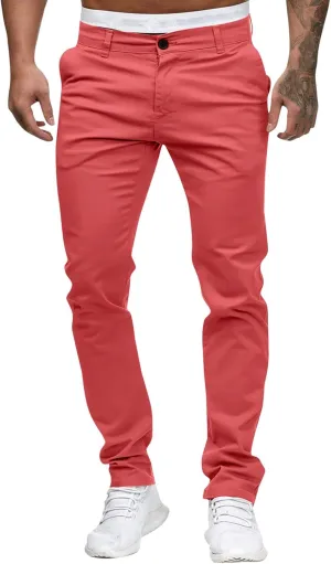 Mens Casual Outdoor Pants Lightweight Cotton Twill Elastic Waist Tapered Joggers Chino Pants with Pockets