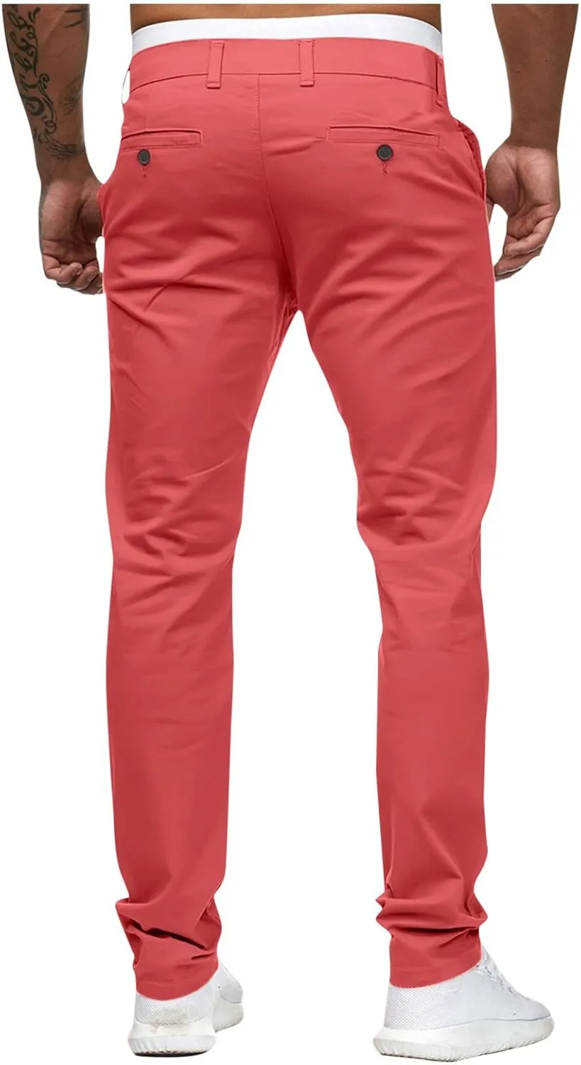Mens Casual Outdoor Pants Lightweight Cotton Twill Elastic Waist Tapered Joggers Chino Pants with Pockets
