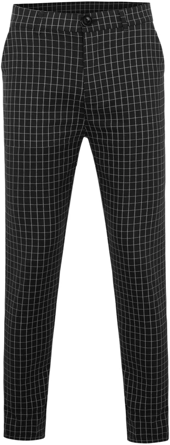 Mens Dress Pants, Men's Fashion Stretch Dress Pants Slim Fit Plaid Business Skinny Long Pants Casual Dress Pants