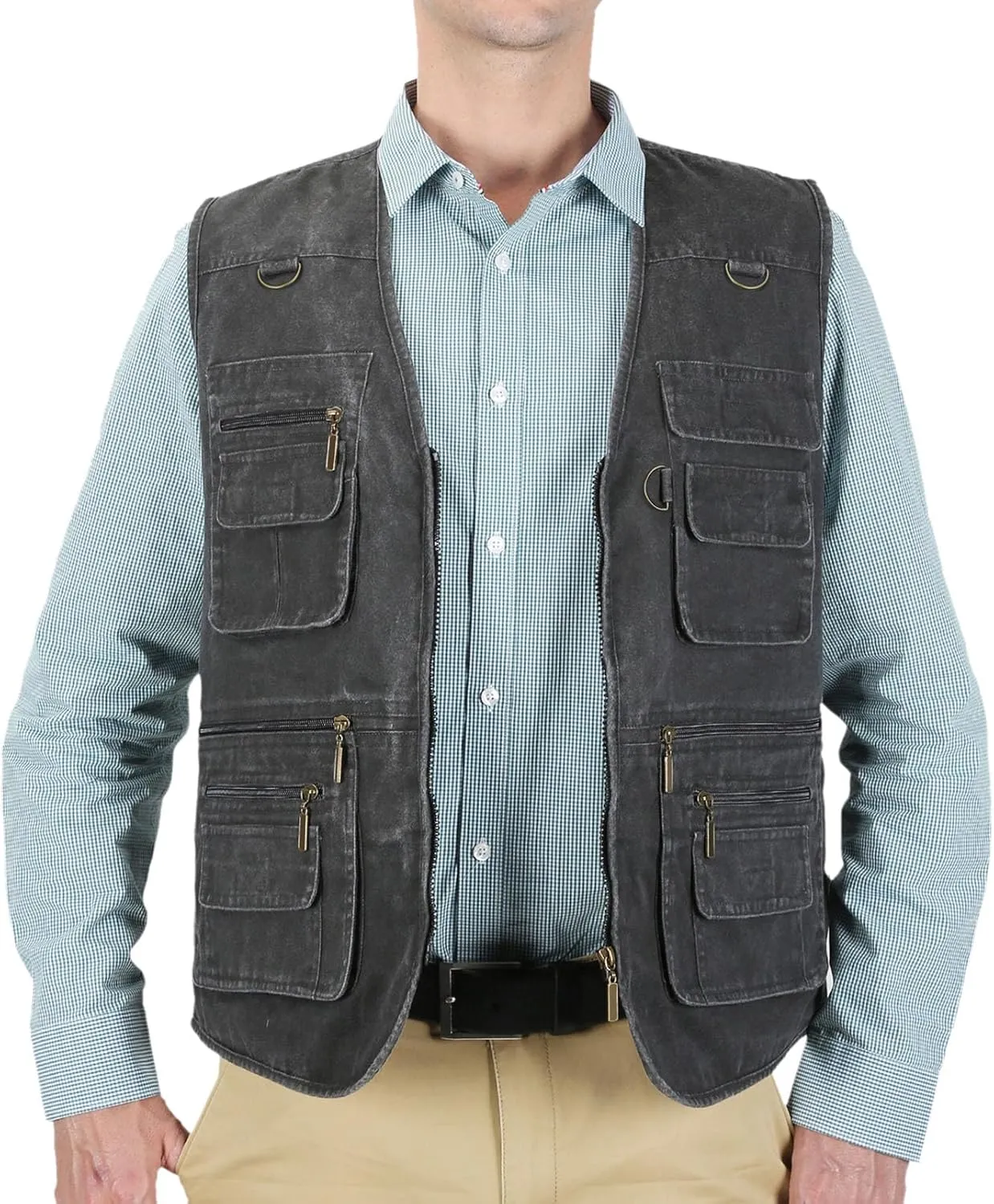 Men's Fishing Vest Stone Washed Denim Multi Pockets Outdoor Casual Work Utility Travel Photo Hunting Cargo Vests