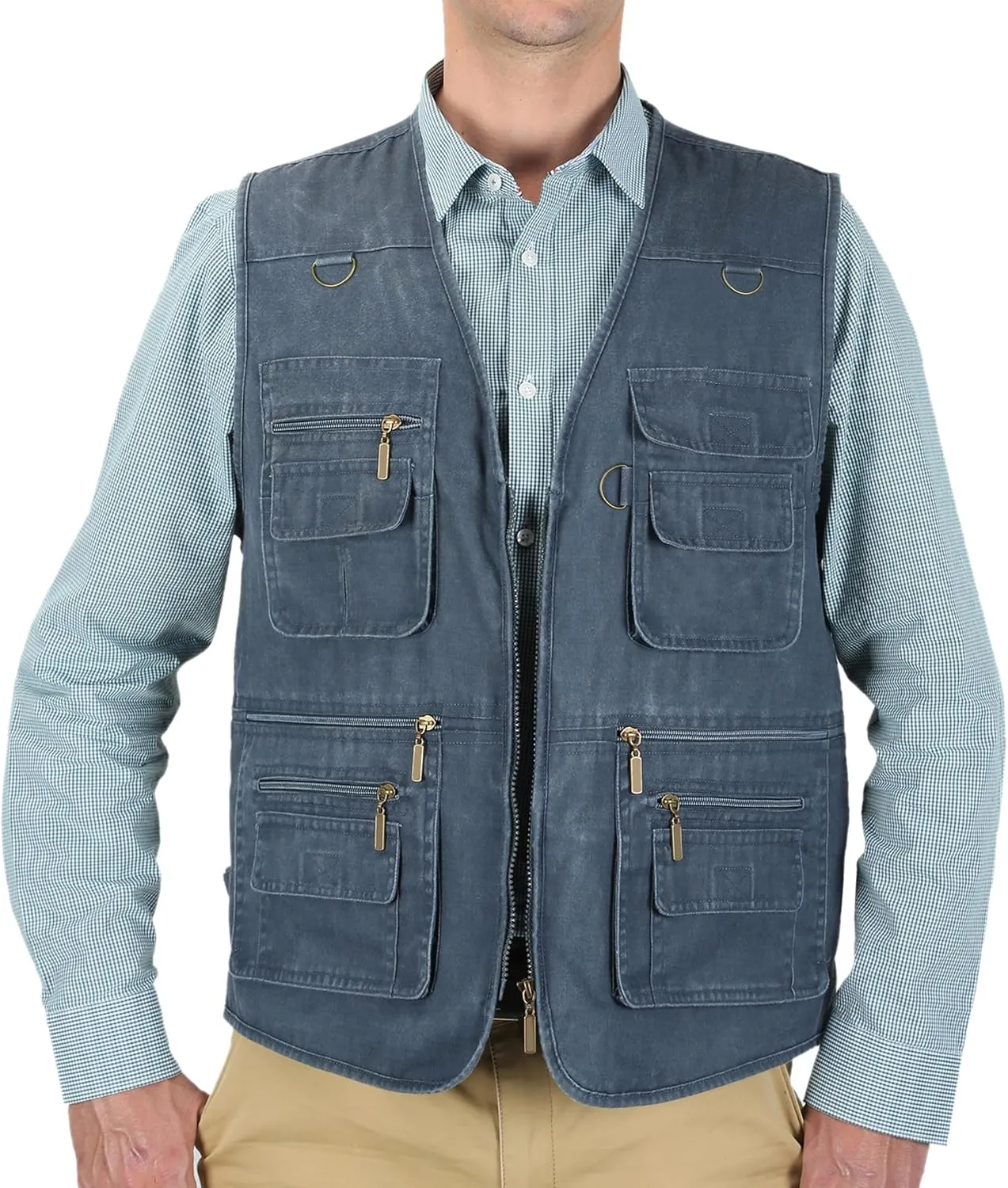 Men's Fishing Vest Stone Washed Denim Multi Pockets Outdoor Casual Work Utility Travel Photo Hunting Cargo Vests