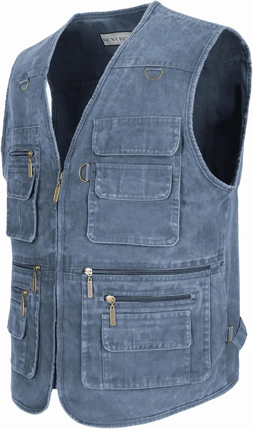 Men's Fishing Vest Stone Washed Denim Multi Pockets Outdoor Casual Work Utility Travel Photo Hunting Cargo Vests