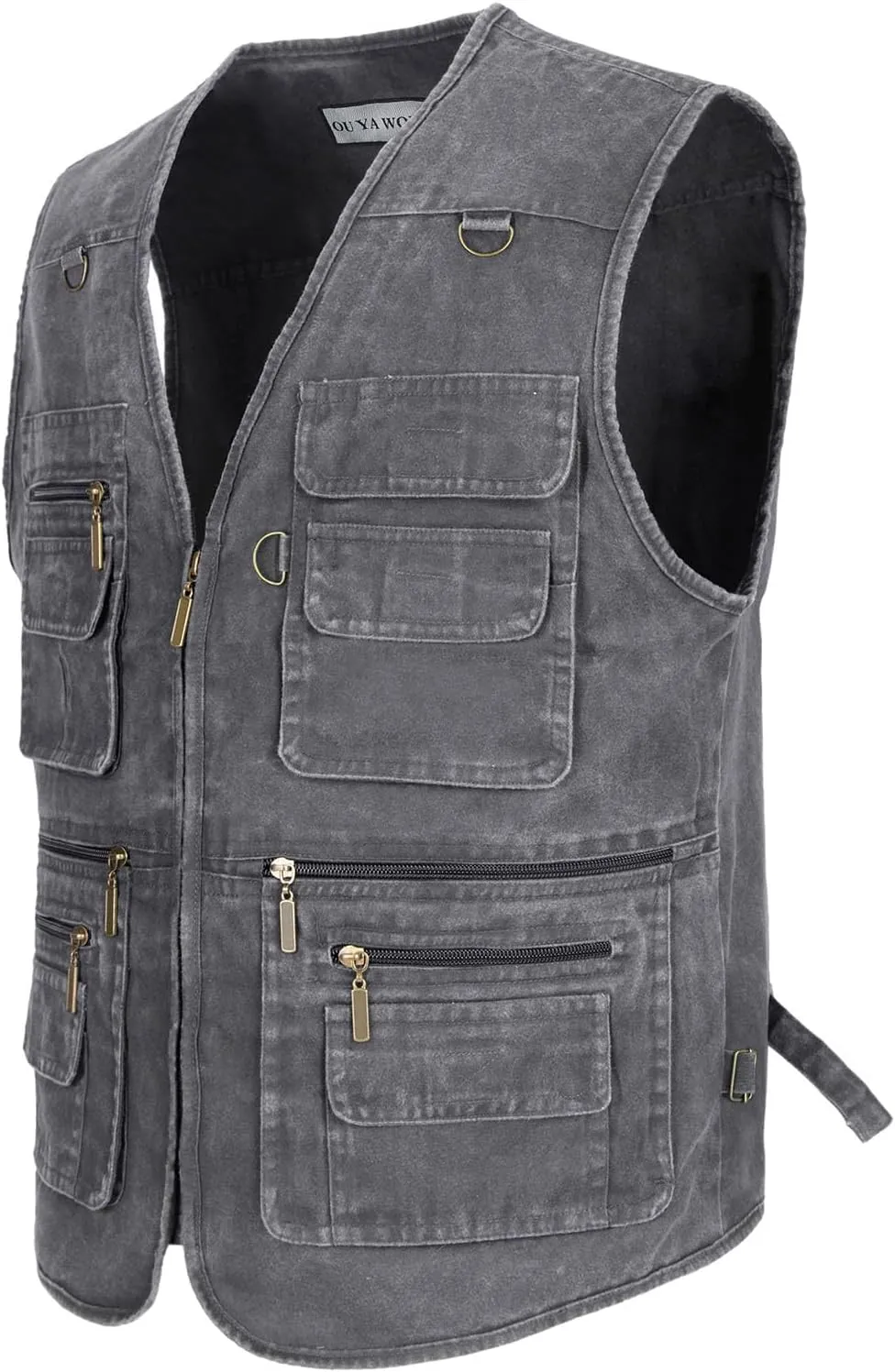Men's Fishing Vest Stone Washed Denim Multi Pockets Outdoor Casual Work Utility Travel Photo Hunting Cargo Vests