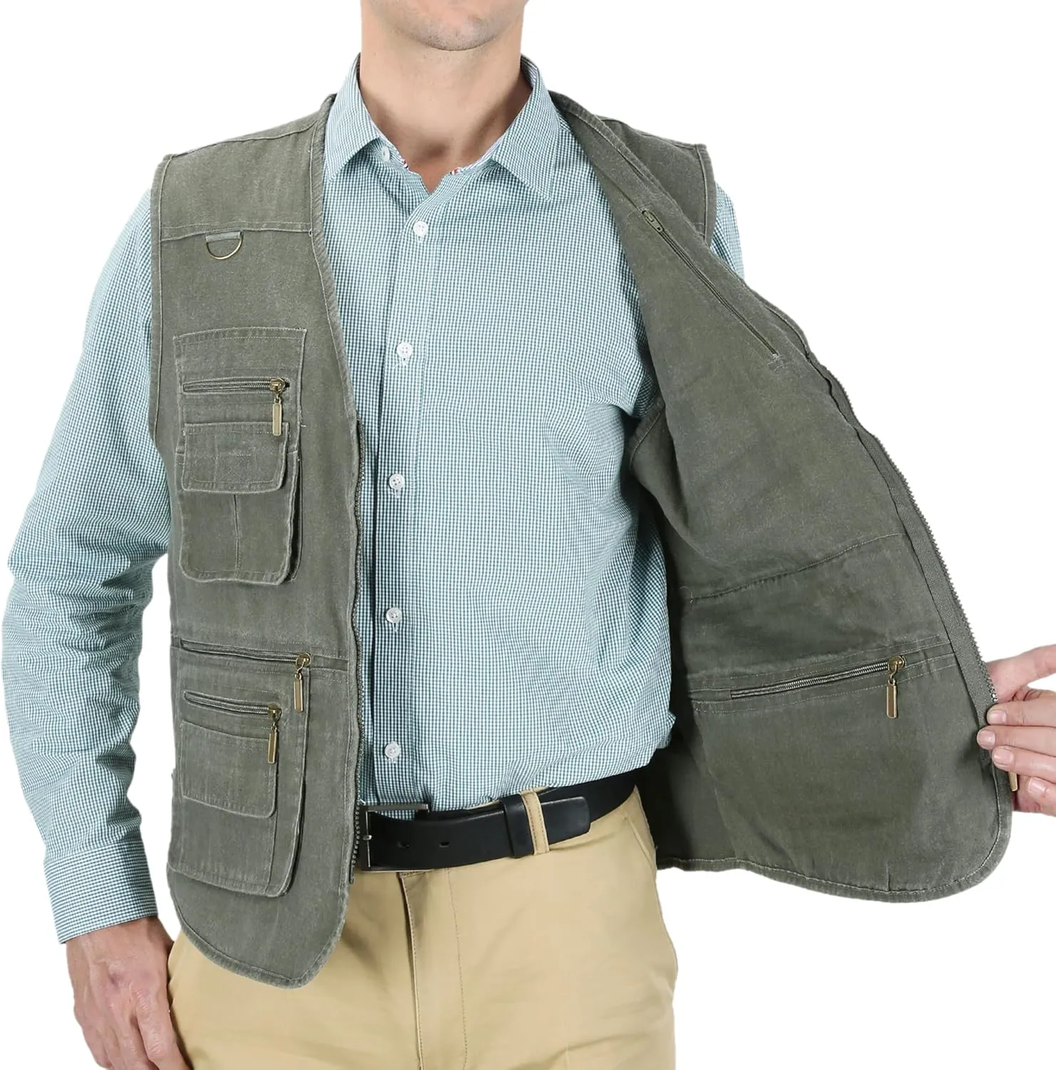 Men's Fishing Vest Stone Washed Denim Multi Pockets Outdoor Casual Work Utility Travel Photo Hunting Cargo Vests