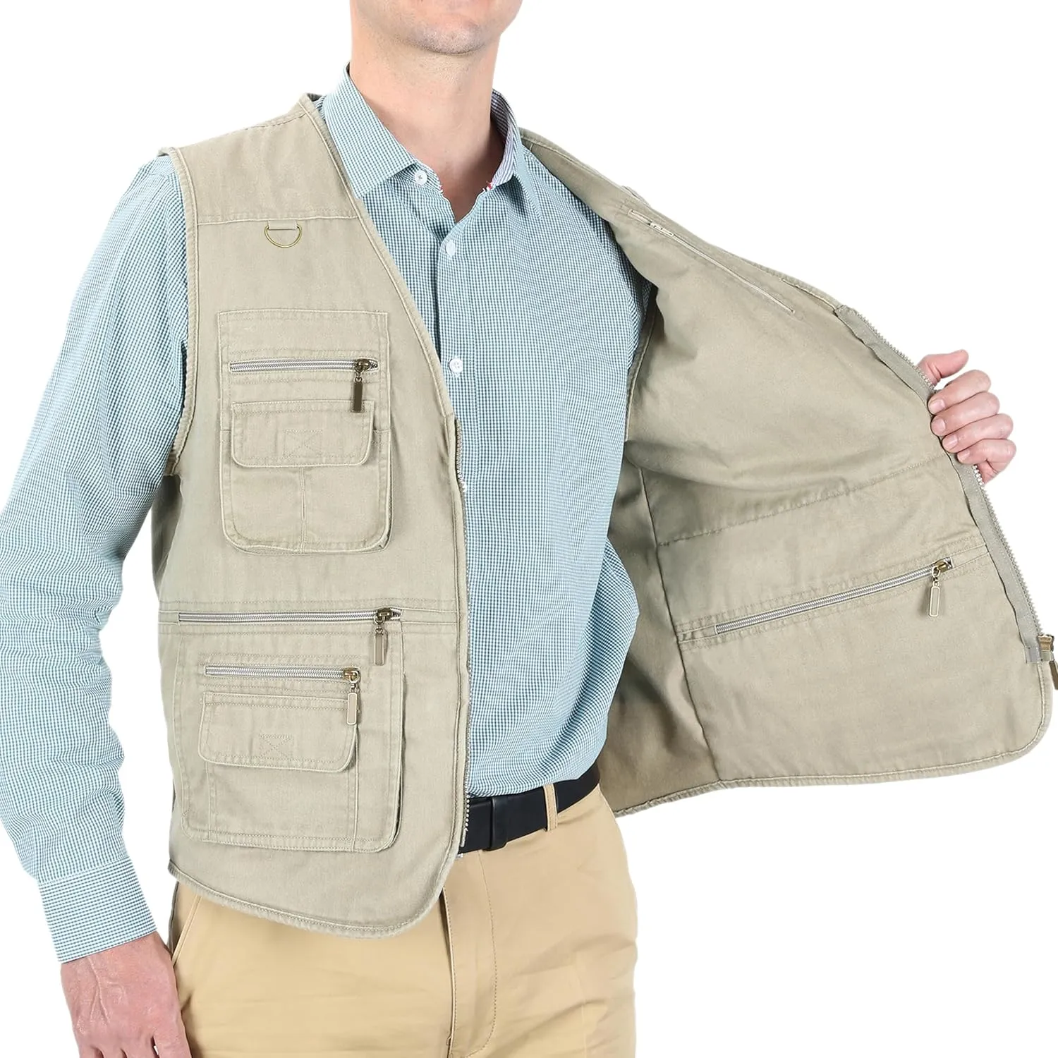 Men's Fishing Vest Stone Washed Denim Multi Pockets Outdoor Casual Work Utility Travel Photo Hunting Cargo Vests