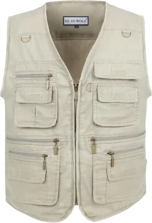 Men's Fishing Vest Stone Washed Denim Multi Pockets Outdoor Casual Work Utility Travel Photo Hunting Cargo Vests