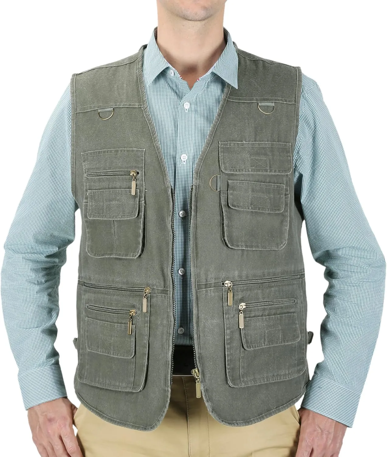 Men's Fishing Vest Stone Washed Denim Multi Pockets Outdoor Casual Work Utility Travel Photo Hunting Cargo Vests