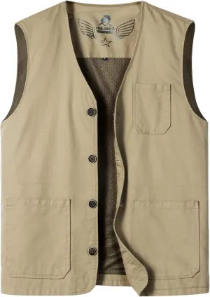 Men's Lightweight Casual Vest Outdoor Cotton Vest Breathable Multi-Pocket Waistcoat Fishing Safari Travel Vests
