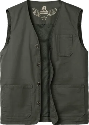 Men's Lightweight Casual Vest Outdoor Cotton Vest Breathable Multi-Pocket Waistcoat Fishing Safari Travel Vests
