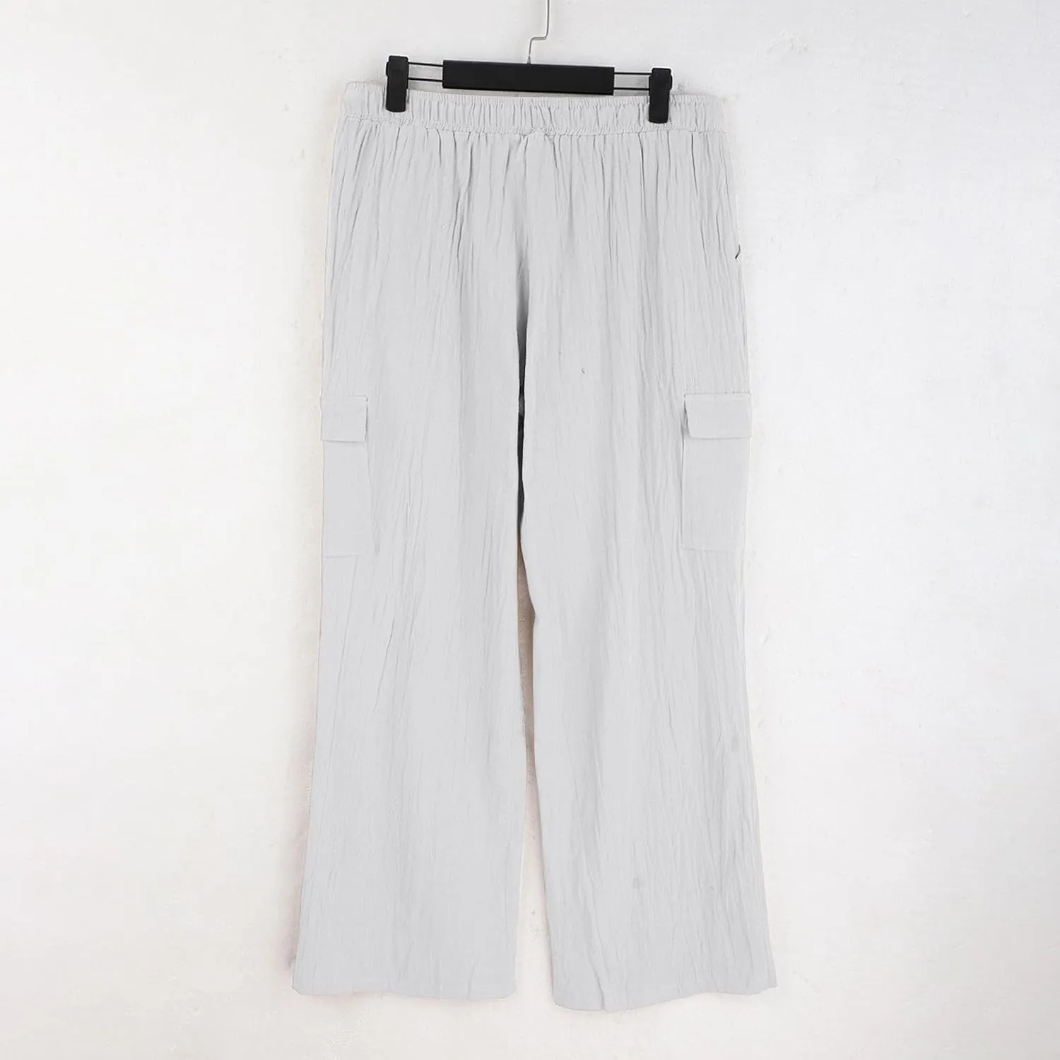 Men's Linen Cargo Pants Solid Casual Lightweight Pant with Multi Pockets Plus Size Drawstring Holiday Streetwear Big and Tall