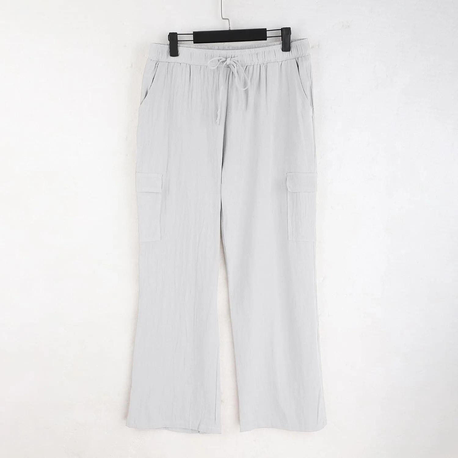 Men's Linen Cargo Pants Solid Casual Lightweight Pant with Multi Pockets Plus Size Drawstring Holiday Streetwear Big and Tall