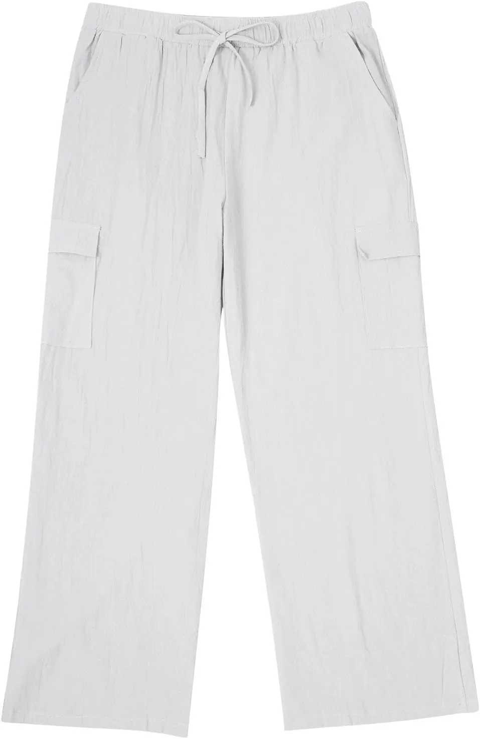 Men's Linen Cargo Pants Solid Casual Lightweight Pant with Multi Pockets Plus Size Drawstring Holiday Streetwear Big and Tall