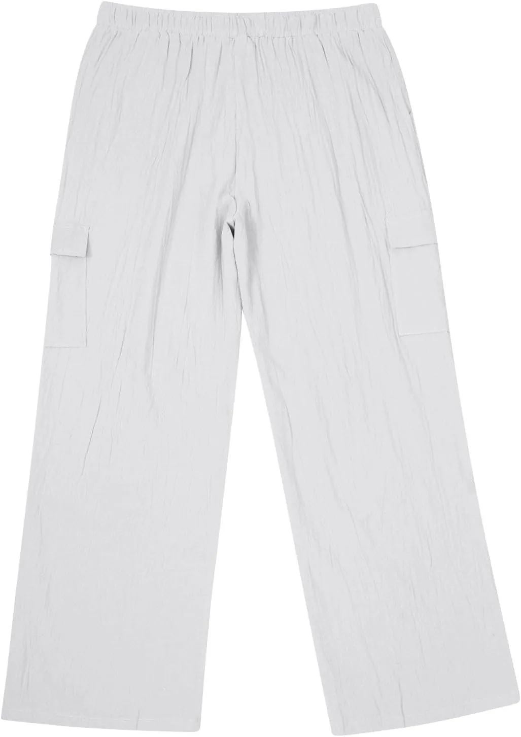 Men's Linen Cargo Pants Solid Casual Lightweight Pant with Multi Pockets Plus Size Drawstring Holiday Streetwear Big and Tall