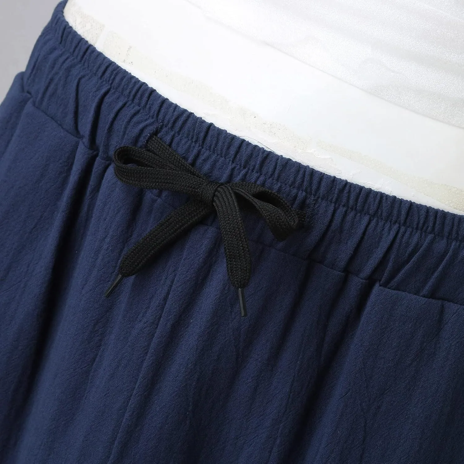 Men's Linen Pants Loose Fit Casual Lightweight Wide Leg Breathable Drawstring Waist Baggy Joggers Trousers