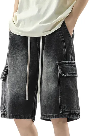 Mens Loose Fit Denim Shorts Baggy Summer Casual Wide Leg Mid Jean Jorts Hip Hop Shorts Streetwear Clothes