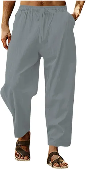 Mens Pants Casual Stretch Golf Pants Drawstring Lightweight Trousers Elastic Waist Lounge Pants with Pockets