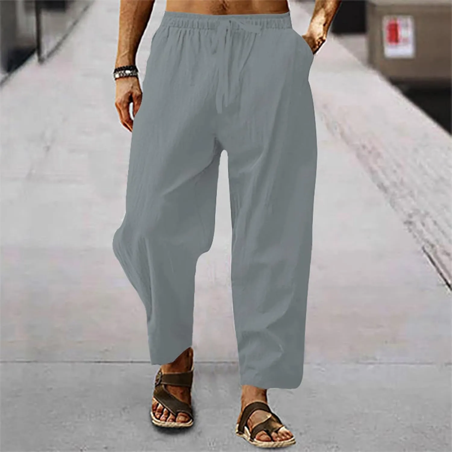 Mens Pants Casual Stretch Golf Pants Drawstring Lightweight Trousers Elastic Waist Lounge Pants with Pockets