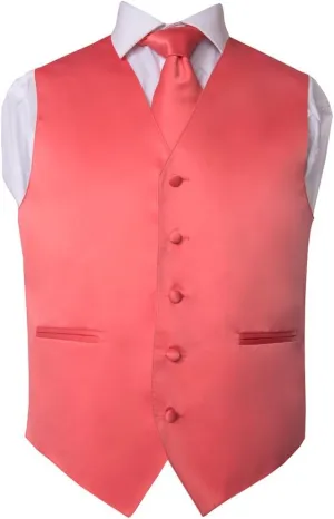 Men's Premium Solid Vest & NeckTie & Pocket Square Set for Suit & Tuxedo