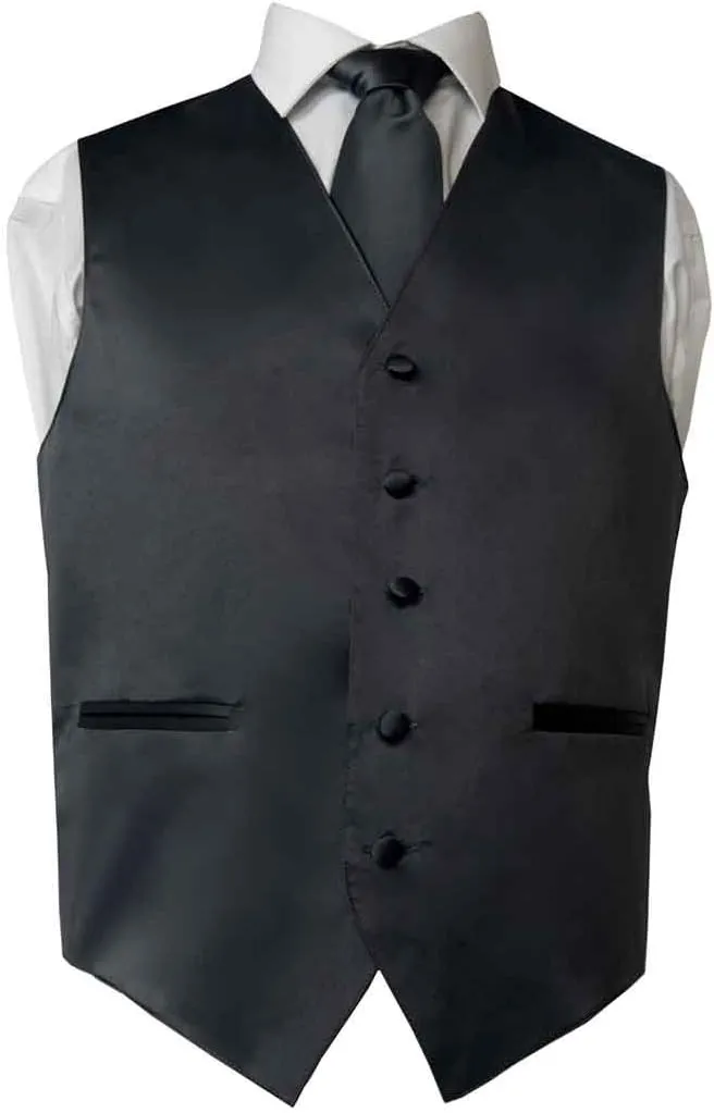 Men's Premium Solid Vest & NeckTie & Pocket Square Set for Suit & Tuxedo