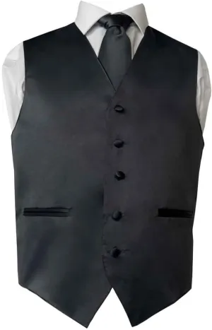 Men's Premium Solid Vest & NeckTie & Pocket Square Set for Suit & Tuxedo