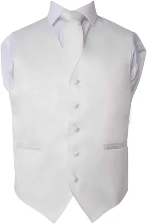 Men's Premium Solid Vest - Necktie  Bow Tie - Pocket Square 4 Piece Set for Suits & Tuxedos