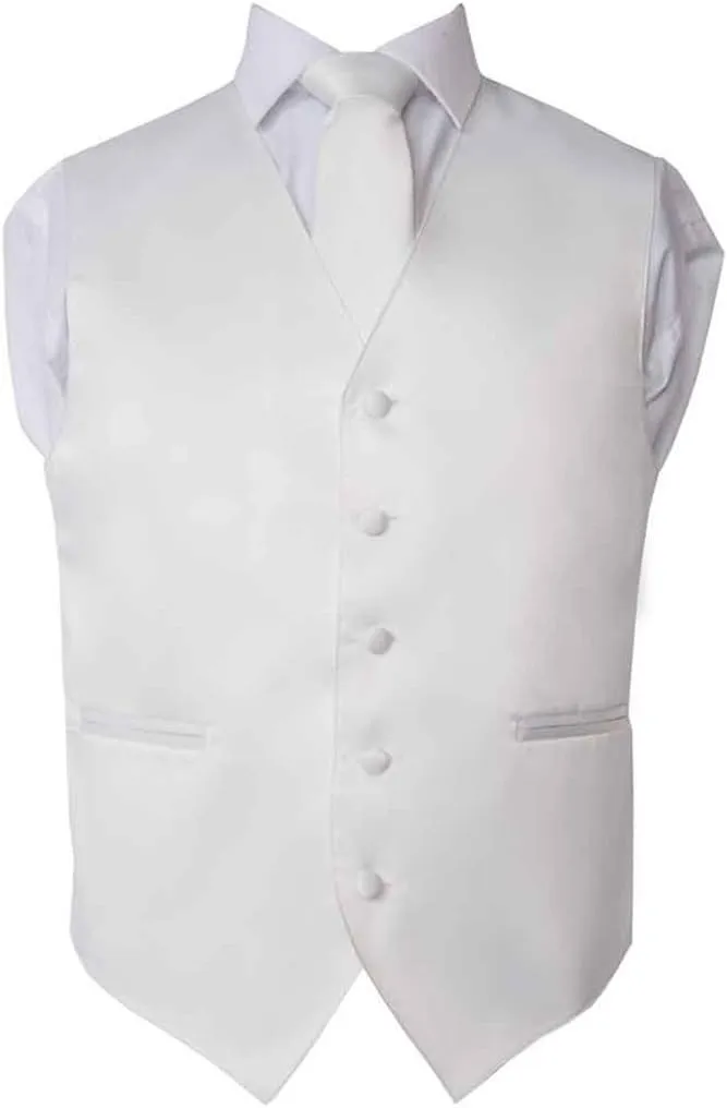 Men's Premium Solid Vest - Necktie  Bow Tie - Pocket Square 4 Piece Set for Suits & Tuxedos