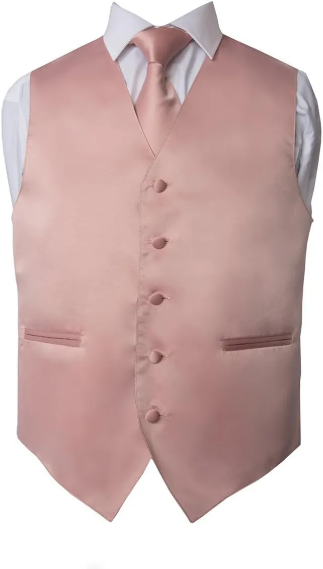 Men's Premium Solid Vest - Necktie  Bow Tie - Pocket Square 4 Piece Set for Suits & Tuxedos