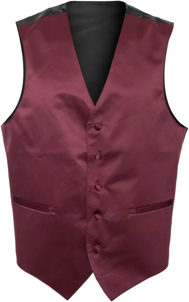 Men's Premium Solid Vest - Necktie  Bow Tie - Pocket Square 4 Piece Set for Suits & Tuxedos