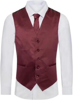 Men's Premium Solid Vest - Necktie  Bow Tie - Pocket Square 4 Piece Set for Suits & Tuxedos