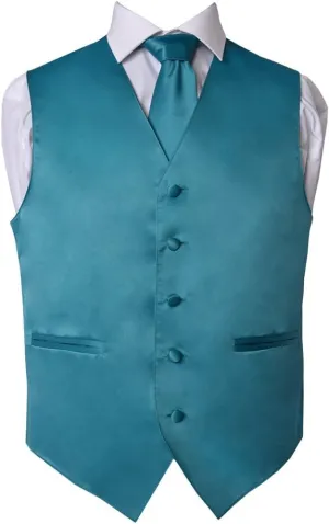 Men's Premium Solid Vest - Necktie  Bow Tie - Pocket Square 4 Piece Set for Suits & Tuxedos